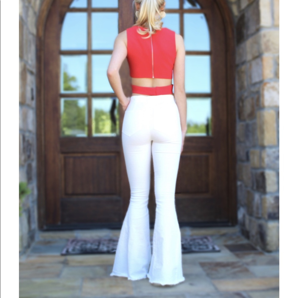 White Bell Bottoms with Frayed Hem